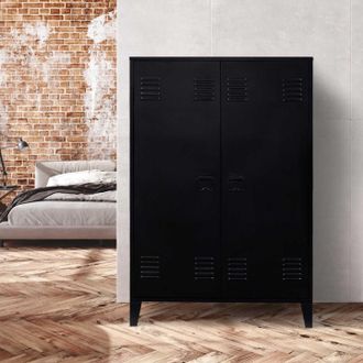 IDMarket Idmarket - Ester Armario Bajo De 2 Puertas De Metal Negro De Dise&ntilde;o Industrial