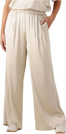 Mos Mosh MOS Mosh, Broeken, Dames, Beige, L, Satijn, Elegante Satijnen Wijde Broek