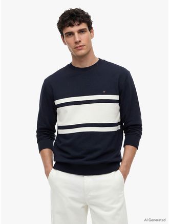 Tommy Hilfiger Mens TH Performance Colorblock Sweatshirt - Navy - XL