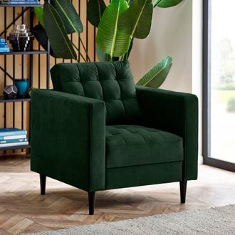 Furniturebox Jade Velvet Chesterfield Armchair in Emerald