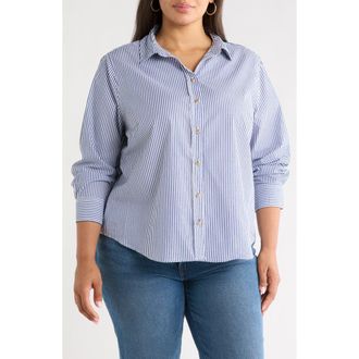 Beach Lunch Lounge Bentley Stripe Cotton Button-Up Shirt in Santorini at Nordstrom, Size 3X