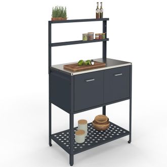 IDMarket Cucina Da Esterno A 2 Ante Pareo Con 2 Ripiani Sospesi In Acciaio Grigio Antracite