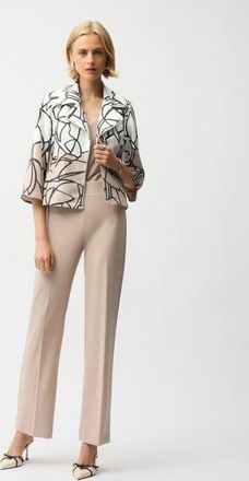 Joseph Ribkoff Faux Suede Abstract Print Swing Jacket in Vanilla/multi at Nordstrom, Size Xx-Large