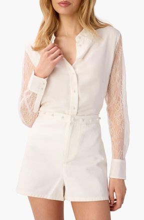Cami NYC Chelsey Lace Sleeve Silk Chiffon Button-Up Shirt in White at Nordstrom, Size Xx-Small