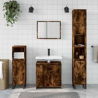 Berkfield Home Spacious 2 Piece Bathroom Furniture Set Smoked Oak Engineered Wood in Brown