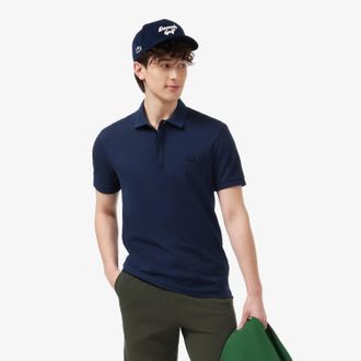 Lacoste Regular Fit Paris Stretch Pique Polo In Navy Blue