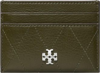 Tory Burch Charlie Quilted Card Case - Dames - Portefeuilles - Groen - ONE Size - Accessoires