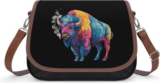 Generic Colorful Bison Smoking Crossbody Bags for Women Leather Tote Bag Travel Purse Shoulder Bag for Work Shopping