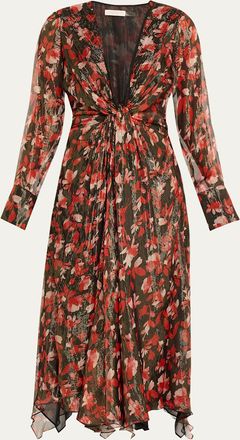 Ramy Brook Tatia Plunging Long-Sleeve Midi Dress