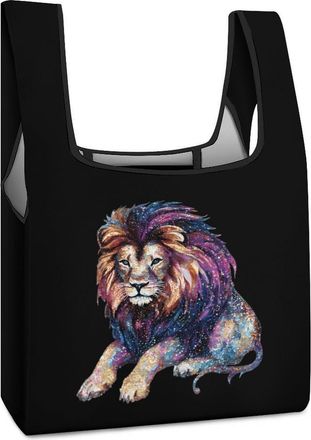Generic Glitter Male Lion Reusable Shopping Bags Lightweight Foldable Grocery Bag Polyester Washable Tote Bag