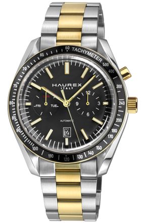 Haurex Mens Missione 316L Stainless Steel Case, Black Bezel, Dial, Bracelet Watch - Silver & Gold - One Size