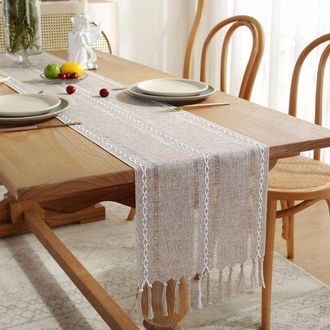 OEM Runner Da Tavola In Stile Boho, Color Crema, Stile Country, Con Nappe, Lavabile, Per Feste, Compleanni, Celebrazioni E Matrimoni, 8 Pezzi, Kaki, 33