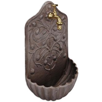 Relaxdays Relaxdays - Fuente De Agua De Pared, Con Grifo, Bebedero Jard&iacute;n, Hierro Fundido, 40 X 24 X 15 Cm, Dise&ntilde;o Antiguo, Marr&oacute;n