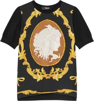 Versace Cameo Silk-Foulard Wool Knit Top, Brand Size 40 ( US Size 4 )