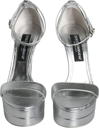 Dolce & Gabbana Silver KEIRA Heels Ankle Strap Sandals Womens Shoes (Pre-Owned)