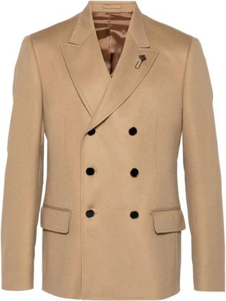 Lardini Dubbelborstige wollen jas met peak-revers - Heren - Blazers - Beige - XL - Wol - Jassen