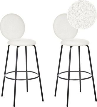 Beliani Set di 2 sedie da bar bouclé bianco con gambe in acciaio e schienale rotondo Emery
