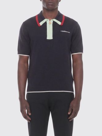 Casablanca Polo slim fit in maglia di lana con chiusura a zip e profili a contrasto