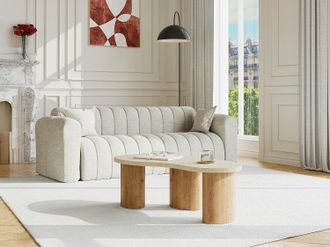 Vente-Unique Tavolino in MDF Effetto travertino Beige e Naturale chiaro - ALOZYA