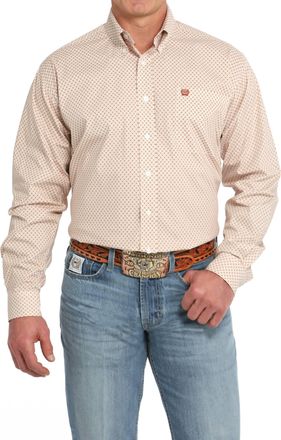 Cinch Long Sleeve Stretch Button Down Shirt In Cream