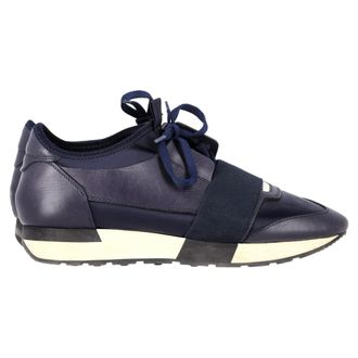 Balenciaga Pre-owned Womens Race Runner Sneakers in Navy Blue Leather - Size EU 39
