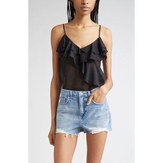 L'agence Erika Ruffle Silk Camisole in Black at Nordstrom Rack, Size Xx-Large
