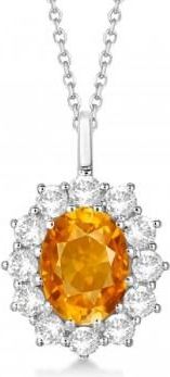 Allurez Oval Citrine and Diamond Pendant Necklace 14k White Gold (3.60ctw)