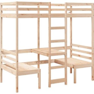 vidaXL Loft Bed Frame with Desk and Chairs 90x200cm Solid Wood Pine Vidaxl