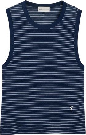 Ami Tops, Dames, Blauw, S, Katoen, Gestreept Mouwloos Top