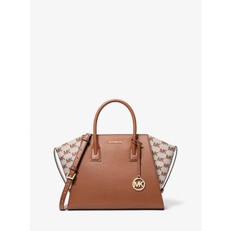 Michael Kors Avril Large Leather And Logo Jacquard Satchel