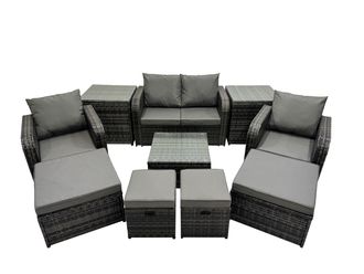 Fimous Love Sofa Square Coffee Table Set with 4 Stools 2 Side Table in Dark Grey