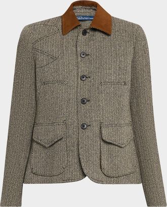 Polo Ralph Lauren Suede-Trim Herringbone Jacket