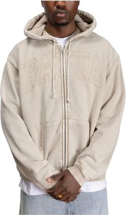 Patta Loopback Logo Zip Hooded Sweater - Heren - Vesten met rits - Beige - M - Katoen - Hoodies & sweatvesten