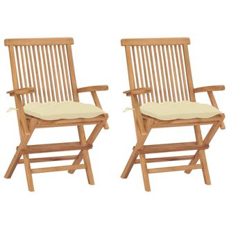 vidaXL Vidaxl - Sillas De Jard&iacute;n 2 Uds Madera Teca Con Cojines Crema Blanco
