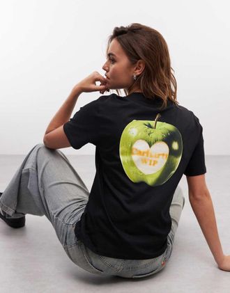 Carhartt Work in Progress T-shirt nera con stampa di mela sul retro-Nero
