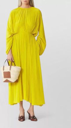 Lanvin draped gathered long-sleeve crew-neck midi dress