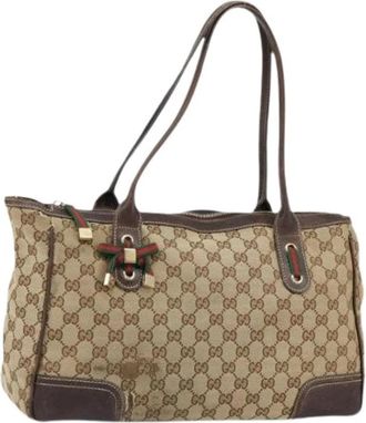 Gucci Pre-owned Canvas Tote - Dames - Vintage Handtas - Beige - ONE Size - Vintage