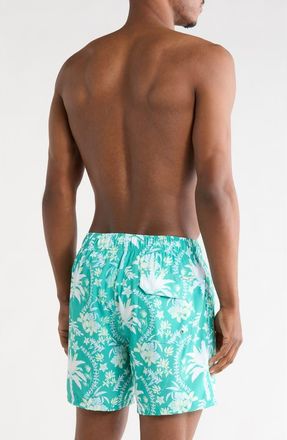 Vintage Summer Swimwear Palms Floral 4 Way Stretch Volley Swim Trunks in Green at Nordstrom Rack, Size Xx-Large