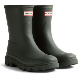 Hunter Downpour Short Boot Rubberen Dames Donker Olijf Groene Wellington Laarzen