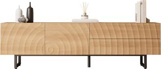 STILVORA Mueble Tv Con 2 Puertas Y 2 Cajones Sin Tiradores, Pasacables, Estilo N&oacute;rdico, En Tablero De Part&iacute;culas, Natural, 180&times;38&times;51,5 Cm