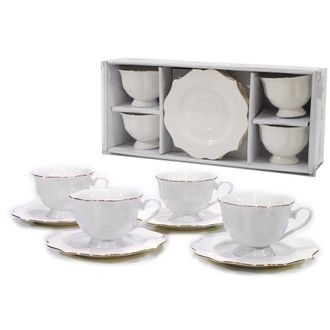 Trade Shop Trade Shop - Servizio Te 4 Piattini + 4 Tazze 16 Cl Modello Lyanna Fine Porcellana Bianca