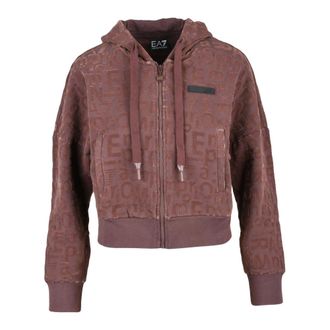 Emporio Armani Zip-throughs, female, Purple, Size: XL Felpa con logo in velluto