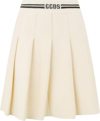 GCDS Asymmetrische geplooide minirok - Dames - Korte rokken - Beige - S - Wol - Rokken