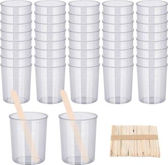 OEM Juego De 90 Vasos Mezcladores De Resina Epoxi, 40 Vasos Graduados Transparentes Con 50 Palitos De Madera Para Remover (100 Ml)