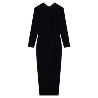 Emporio Armani Lange Jurk met Gedetailleerde Plooiing in Stretch Milano Stitch - Dames - Casual kleedjes - Zwart - M - Leer - Kleedjes