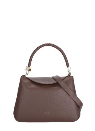 Coccinelle Medium Leather Shoulder Bag with Woven Handle and Golden Accents