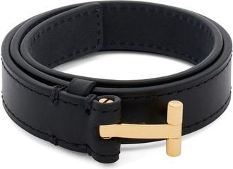 Tom Ford T-hinge leather bracelet - men - Brass/Leather - One Size - Black