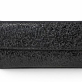 Chanel Black Leather Long Wallet (Bi-Fold) (Pre-Owned)