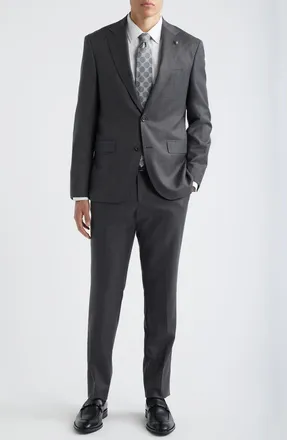Jack Victor Esprit Contemporary Fit Charcoal Grey Slub Super 120s Wool Suit at Nordstrom, Size 46