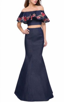 La Femme 2Pc Denim Dress In Dark Wash